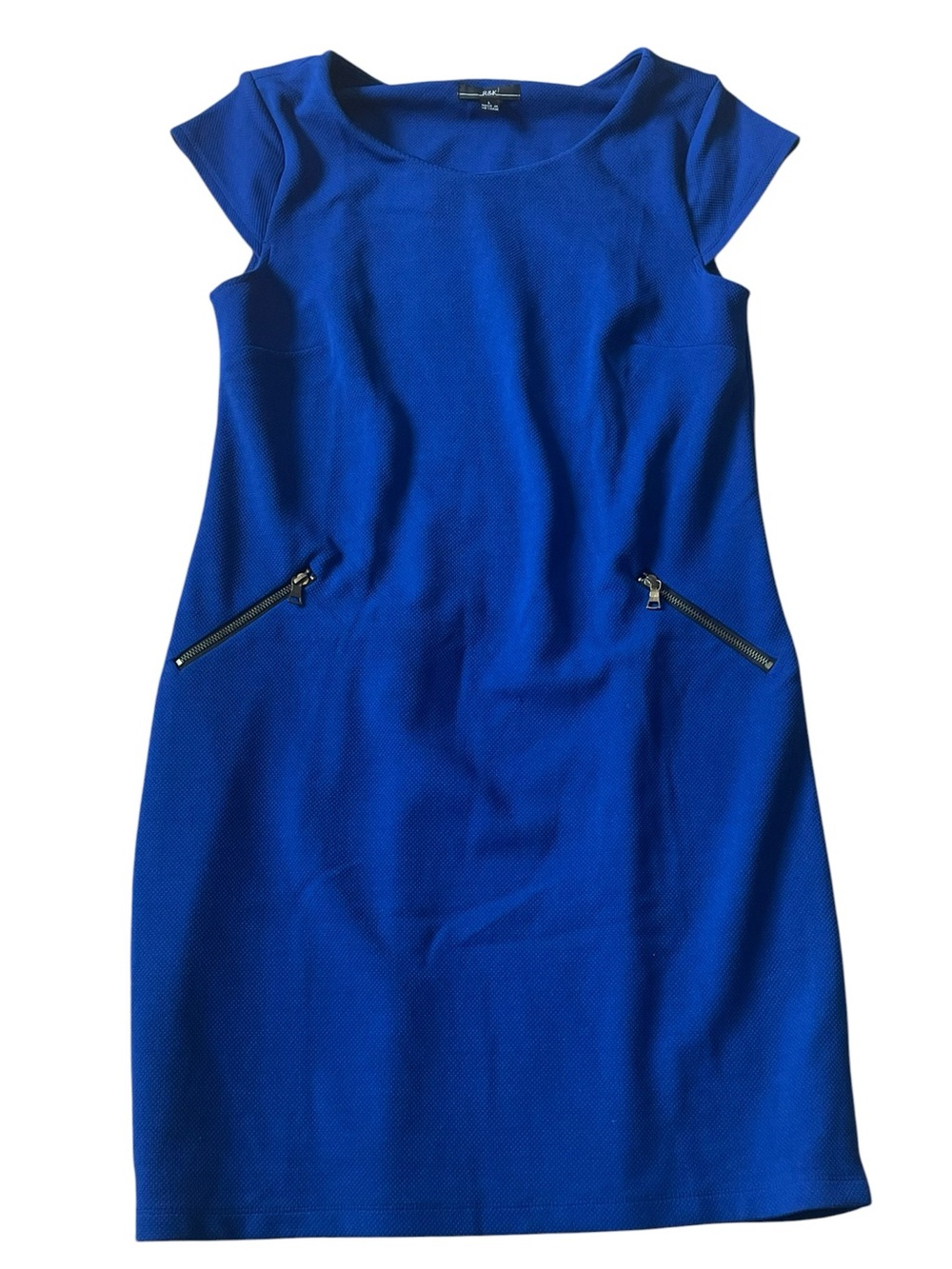 R&K Knits Royal Blue Textured Sheath Dress with Zipper Pockets - Size L